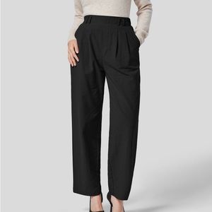 163H.- HighWaisted Plicated Side Pocket Wide Leg Palazzo Work Cotton Pants